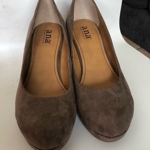 A.N.A brown suede wedge heel.